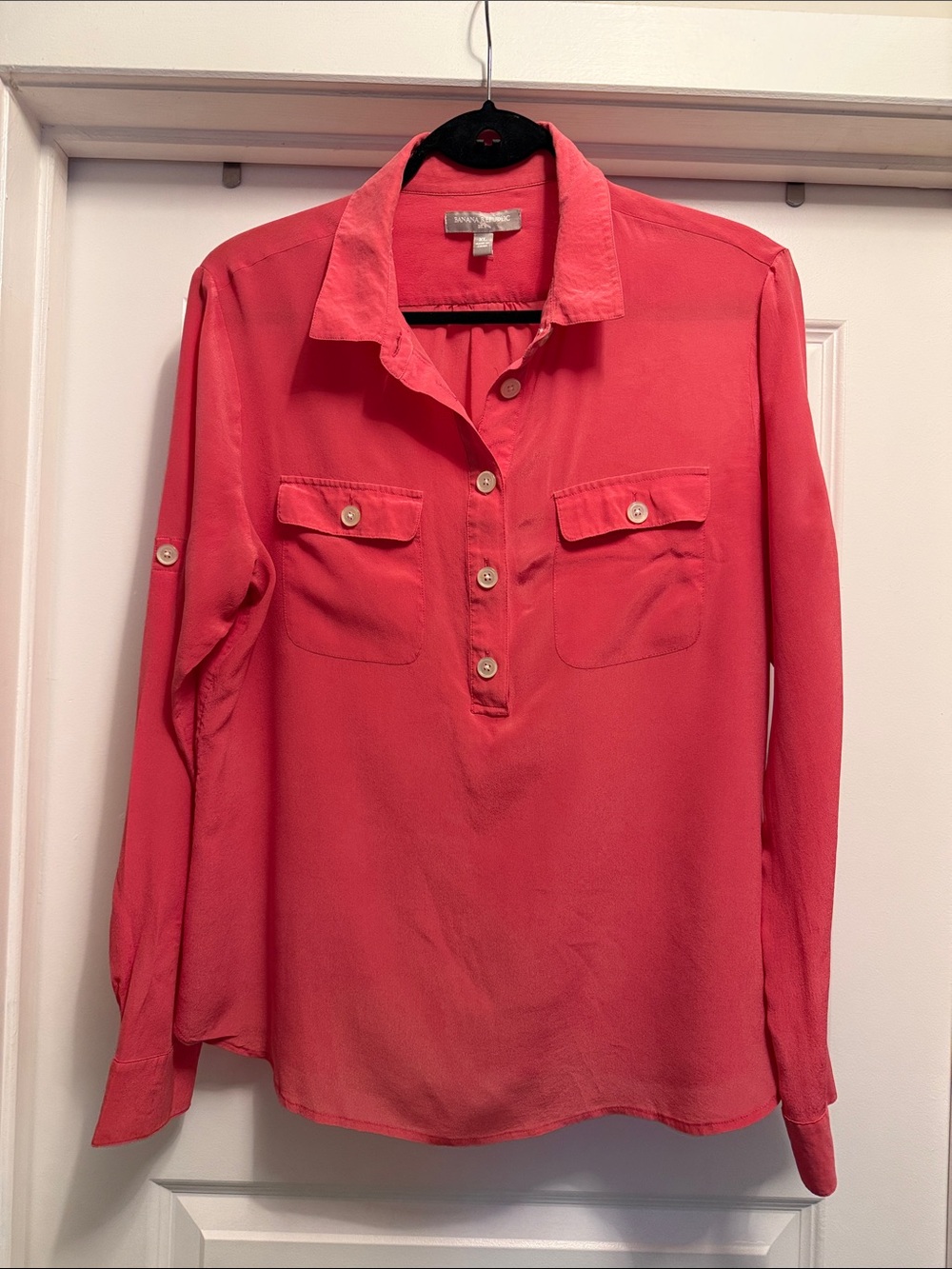 Banana Republic Button-Placket Silk Blend Blouse - Coral Pink